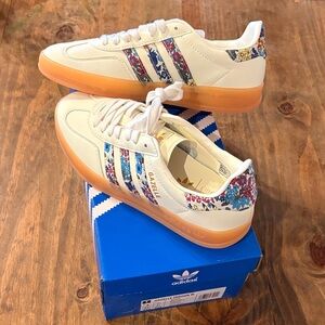 adidas Gazelle Cream White Sneakers with Floral Trim Liberty London